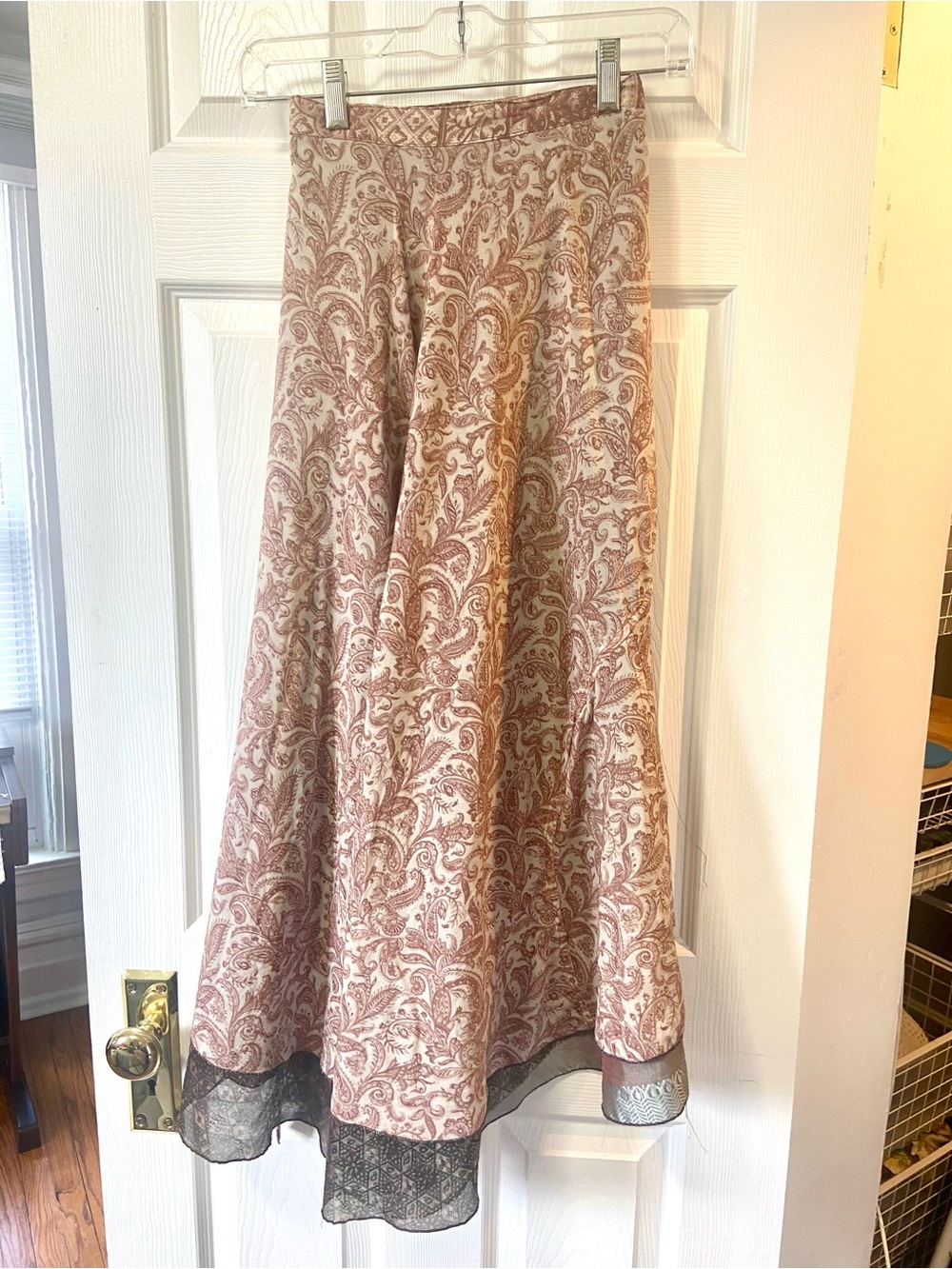 100% Upcycled Sari Silk Adjustable, Reversible, Wrap Skirt, Made in India - Picture 3 of 10